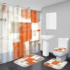 Orange Modern Painting Art Bathroom Shower Curtain Sets with 12 Hooks, 70.8 x 70.8 inches Fabric Shower Curtain, Bath Mat, Toilet Lid Cover, U Shaped Rugs