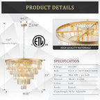 Large Crystal Chandeliers Modern 30”Gold Chandelier for Foyer Staircase Chandeliers 5 Tiers 16 Lights Luxury K9 Ceiling Pendant Lighting Fixture for Dining Room Bedroom