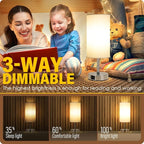 Yarra-Decor Bedside Lamp with USB Port - Touch Control Table Lamp for Bedroom 3 Way Dimmable Nightstand Lamp with Round White Fabric Shade for Living Room, Dorm, Home Office (LED Bulb Included)