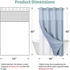 ForstBlue No Hook Waffle Weave Shower Curtain with snap-in Liner Replacement, 230GSM Waterproof Fabric Hotel Shower Curtain Set for Bathroom, Through Mesh Top Window,54Wx80H