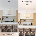 18'' Drum Chandeliers for Dining Room, 6-Light Modern Farmhouse Chandelier Linen Pendant Light, Brushed Nickel Round Chandelier Hanging Light Fixture for Living Room Bedroom Foyer