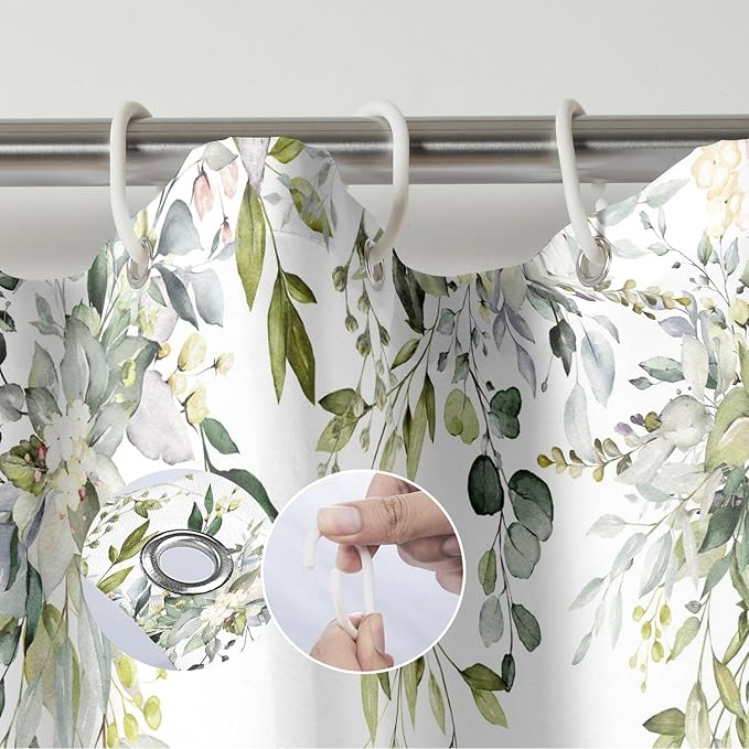 Sage Green Eucalyptus Shower Curtain Watercolor Plant Green Leaves Shower Curtains for Bathroom Waterproof Polyester Fabric Bath Curtain 72 x 72 Inch with 12 Hooks