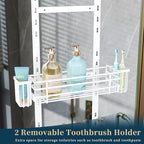 Consumest Over The Door Shower Caddy - 5 Tier Adjustable Shower Organizer Hanging with 2 Toothbrush Holders & 4 Hooks, Rustproof Oragnizer Shelf, Storage Rack for Bathroom, White