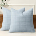 MIULEE Decorative Linen Check Euro Shams Throw Pillow Covers Neutral Farmhouse Vintage Pillow Covers 24x24 Set of 2 Boho Modern Home Decor for Sofa Couch Bedroom Cushion Coastal Blue