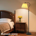 Floor Lamp with Fabric Shade,12W Smart Remote and Bluetooth Dimmable, Standing Lamps for Living Room Corner Bedroom Bedside Farmhouse Office,Modern Rustic Vintage Tall Reading Light