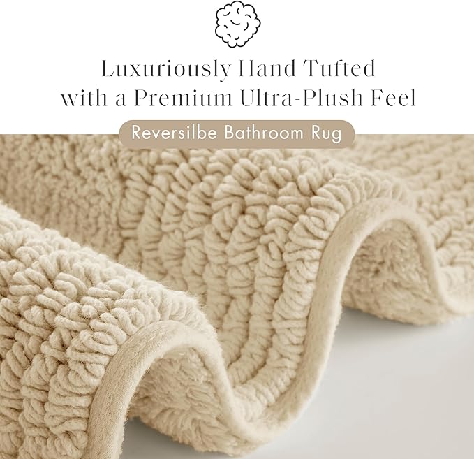 Madison Park Splendor Reversible 100% Cotton Tufted Bathroom Rug-3000 GSM Hotel Quality Luxurious Plush Medium Pile Bath Mat Absorbent, Quick Dry, Shower Room Décor, 20x30 Natural