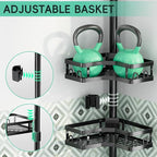 HEVEL Corner Shower Caddy Tension Pole, Adjustable Shower Organizer Corner 62-115 Inch, Rustproof Bathroom Storage Shower Shelves, Black