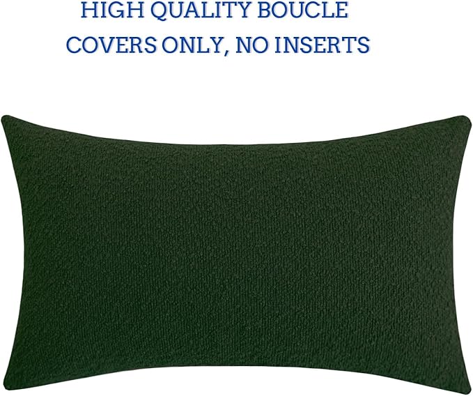 Jeneoo Hunter Green Decorative Long Lumbar Thick Throw Pillow Covers Fine Textured Boucle Couch Cushion Cases for Sofa Decor, Set of 1, 14 x 36 Inch