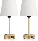 Lamp for bedrooms Set of 2 - Nightstand Bedroom Lamp with USB C Port and AC Outlet Charging, 3 Way Dimmable Touch Control Bed Side Table Lamp, Small Night Stand Light for Kids/Guest Room