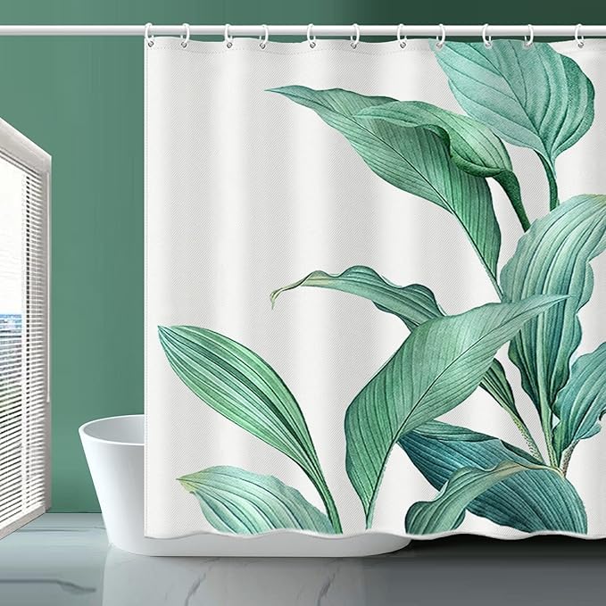 Shower Curtain, Banana Leaf Shower Curtain Fabric Green Leaf Shower Curtain, Weighted Hem, with 12 Hooks, Shower Curtains for Bathroom Waterproof Shower Curtain (72 "X 72")