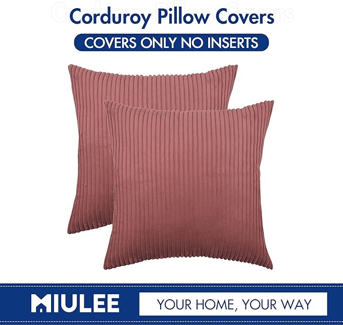 MIULEE Winter Pack of 2 Corduroy Soft Soild Decorative Square Throw Pillow Covers Cushion Cases Pillow Cases for Couch Sofa Bedroom Car 18 x 18 Inch 45 x 45 cm Cranberry Red