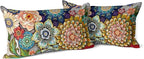 Snycler Boho Floral Throw Pillow Covers Set of 2 Colorful Boho Flower Decorative Cushions Pillowcase for Bedroom Sofa Home Decor, 12x20 Inch, Velvet, Short Plush