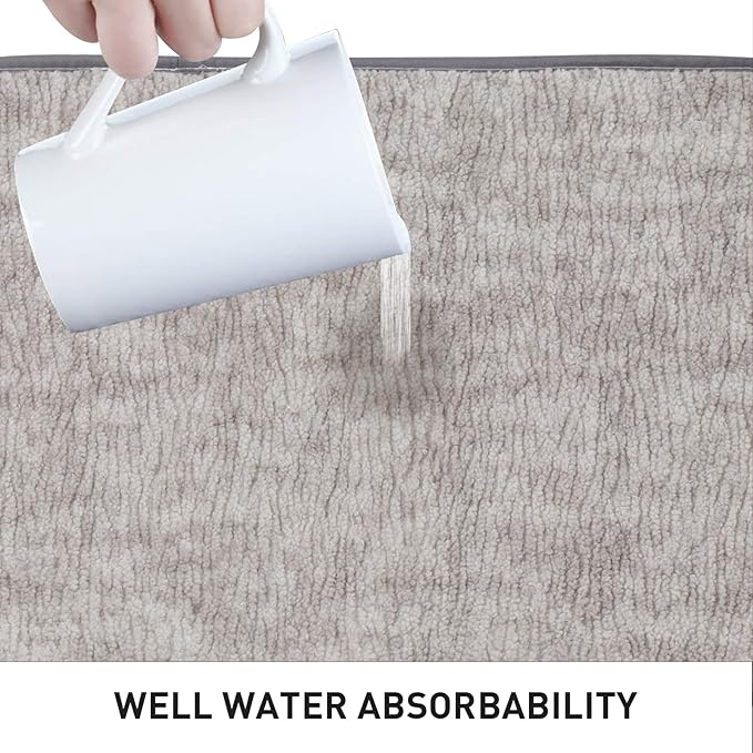 Bath Mats 30x20 Non-Slip Absorbent Bathroom Rug, Quick Dry Machine Washable Shower Tub Mat with Rubber Backing, Soft Floor Carpet for Bathroom Decor Bark Light Gray