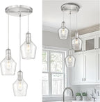 Emliviar Modern Kitchen Chandelier Brushed Nickel, 3-Light Hanging Pendant Lighting with Seeded Glass, Cluster Pendant Light Fixture for Entryway and Bedroom, DYE286G2-3 BN