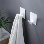 DELITON Adhesive Hooks for Hanging, 8 Pack White Wall/Towel Hooks for Bedroom Kitchen No Drill, Heavy Duty Sticky Shower Hook for Robes Coats Waterproof Stainless Steel