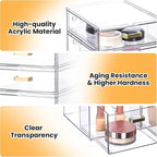 4Pack Stackable Storage Drawers, Clear Plastic Organizer Bins for Bathroom and Office Organization, Perfect for Cosmetic, Beauty Supplies, Accessories