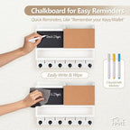 Key Holder for Wall Mount with Mail Organizer, Farmhouse Key Holder for Wall with Shelf, Chalkboard&Corkboard, Entryway Organizer 11 Metal Hooks, Decorative Natural Pine Wood, 14.6*11.1*3.3”, B-White
