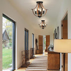 Farmhouse Hanging Pendant Lighting, 4-Light Rustic Flush Mount Ceiling Light Fixture,Modern Faux Wood Vintage Chandelier for Dining Room Kitchen Island Foyer Hallway Entryway Bedroom