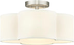 Semi Flush Mount 4-Light 14Inch Ceiling Lights with Fabric Shade in Quatrefoil Shape, Brushed Nickel for Nursery, Hallway, Bedroom, Kitchen - AD-22007-4SF-SN