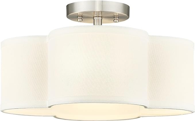 Semi Flush Mount 4-Light 14Inch Ceiling Lights with Fabric Shade in Quatrefoil Shape, Brushed Nickel for Nursery, Hallway, Bedroom, Kitchen - AD-22007-4SF-SN