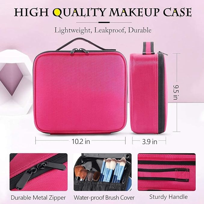 gzcz Travel Makeup Bag,Portable Makeup Case for Women,Professional Cosmetic Train Case Organizer Artist Storage Bag With Adjustable Dividers Brushes Toiletry Jewelry Digital Accessories
