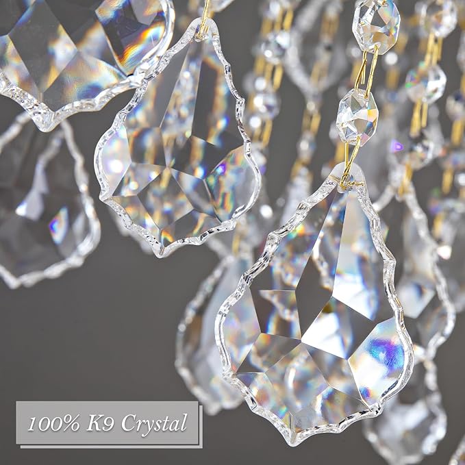 Modern Crystal Chandeliers, Gold Candle Chandelier -Luxury Chandelier Lighting Fixtures for Dining Room, Foyer, Staircase Hallway Living Room Entryway, 12 Lights