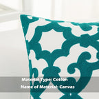 HWY 50 Teal Decorative Throw Pillow Covers 18x18 Inch (1 Piece), Embroidered Cotton Farmhouse Cushion Cover Pillow Case for Sofa Couch Living Room Bed, Geometric