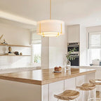 Shrine Lighting Chandeliers, Modern Design, Drum Pendant Light for Dining Room, White Lampshade & Black Finish Frame