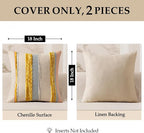 ANRODUO Pack of 2 Boho Decorative Throw Pillow Covers 18x18 Farmhouse Cushion Case Striped Chenille Pillow Cases Square Pillow Covers Accent Neutral Pillowcase for Sofa Couch Bed Fall, Yellow Stripe