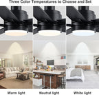 YUHAO 48 Inch Black Ceiling Fan with Light and Remote Control.Noiseless,Dimmable, 3CCT,6 Speeds Reversible, Modern DC Ceiling Fans for Indoor Use