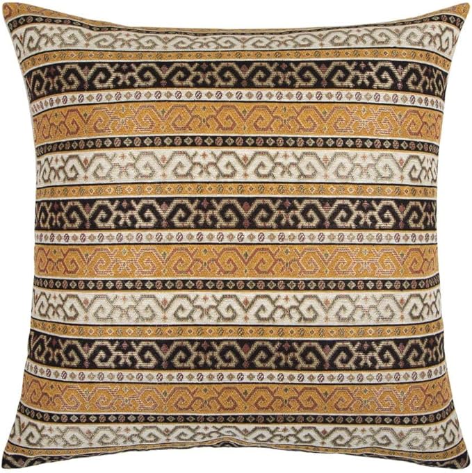 Large Throw Pillow Covers Mustard Yellow and Black Kilim - 22 x 22 Inches Decorative Pillows, Boho Room Decor for Couch, Bohemian Outdoor Case for Farmhouse, Ethnic, Tribal Cushions