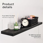 BAOBAB WORKSHOP Solid Wood Floating Shelves for Wall 30 Inches Long, Real Wooden Bathroom Shelf Large, Heavy Duty Wall Shelves Mounted Kitchen Bedroom Farmhouse, Black Shelf, 30W × 6.7D, Set of 2