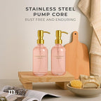 MaisoNovo Soap Dispenser 2-Piece Set | 16.9oz Pink Bottles with Gold Stainless Steel Pumps