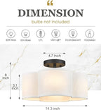 Black Semi Flush Mount Ceiling Light, Close to Ceiling Light Fixtures with Fabric Shade in Quatrefoil Shape, Farmhouse 13-inch Ceiling Light for Kitchen Hallway Bedroom, AD-22007-4SF-BK