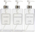 Modern Design 27 oz Shampoo and Conditioner Dispensers - Plastic Refillable Pump Bottle Set for Bathroom Shower Soap Dispenser, Gift Box Included, Set of 3 (Clear & Silver)