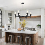 6 Light Farmhouse Chandelier Black Dining Room Light Fixture Over Table Industrial Hanging Pendant Lighting for Living Room Foyer Kitchen Island Adjustable Height E26 Socket with Glass Shade