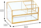 Golden Glass Box Vanity Tray Glass Case Makeup Display Organizer on Dresser, Multifunctional Cosmetic Storage for Palette Lipstick Makeup Brushes Skincare Perfumes Bathroom Accessories