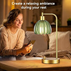 Green Table Lamp Set of 2,Small Glass Bedside Lamps Dimmable Boho Bedroom Lamp with Tulip Flower Lamp Shade,Gold Vintage Mid Century Modern Mini Nightstand Lamp for Bedroom Living Room