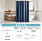 Navy Blue Shower Curtain for Bathroom Boho Farmhouse Shower Curtains Natural Aesthetic Bath Decor Weighted Cloth Fabric Linen Textured Bath Curtain Liner with Hooks Set, Blue, 72 x 72