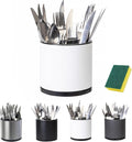 Utensil Holder,Kitchen Utensil Holder For Counter,Rotating Silverware Organizer Cooking Flatware Spoon Spatula Tool Cutlery Container Stainless Steel Caddy