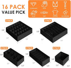 Drawer Organizer Clothes, 16 Pack Dresser Organizer Bins for Baby Clothes, Underwear Sock, Fabric Closet Organization and Storage Dividers for Nursery Bedroom (96 Compartments, Black)