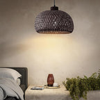 Black 18inch Bamboo Rattan Pendant Light, Hand-Woven Wicker Boho Hanging Ceiling Light Fixture, Pendant Lamp Rustic Farmhouse Chandelier for Kitchen Island, Dining Room, Living Room
