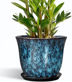 10 Inch Plant Pot - Ceramic Planter with Drainage Hole and Saucer, Round Flower Pots for Indoor Outdoor, Modern Decorative Planter for Plants, Home Office Decor, Plant Lover Gifts, Blue