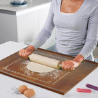 24" x 20" Reversible Wooden Pastry Board Wood Pasta Board with Lip Bread Board Cutting Board Chopping Board Pie Board with Engraved Ruler for Counter Top Kitchen-Brown