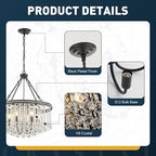 6-Light Black Crystal Chandelier Modern 21.6'' Contemporary Round Pendant Chandeliers Crystal Ball Luxury Ceiling Hanging Lighting for Living Dining Room Kitchen Island Bedroom Entryway Foyer