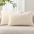 Pallene Faux Fur Plush Lumbar Throw Pillow Covers 12x20 Set of 2, Soft Fluffy Couch Pillow Covers for Living Room, Beige