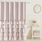 Seasonwood Beige Shower Curtain Cute Ruffle Shower Curtain Shabby Chic Farmhouse Style Design Girly Shower Curtains Button Country Style,72x78