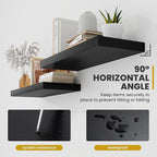 30 Inch Floating Shelves, 9.3" Deep Floating Shelf Wall Mounted, 30" Wall Shelves, Rustic Deep Bookshelf, Large Display Shelves & Storage Shelves for Bedroom, Living Room, Black, Set of 2