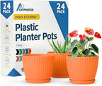 Yellow 6-Inch Plant Pots with Drainage & Saucers 24 Pack, Indoor & Outdoor Planters for Houseplants, Herbs, and Flowers, Durable & Weatherproof Material, Stackable, Lightweight, Minimalist Design
