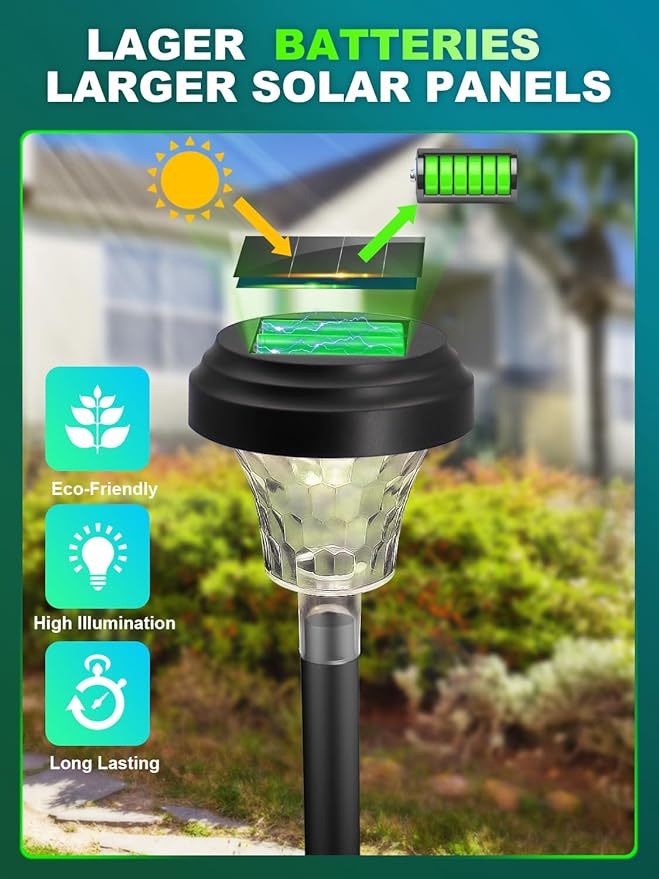 ROOR Solar Pathway Lights 12 Pack, Outdoor Solar Yard Lights, RGB Color Changing+Warm White, IP67 Waterproof for Garden Path Backyard Christmas Lawn Landscape Decorative